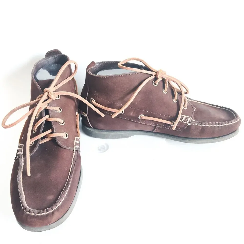 J.Crew Classic Brown Leather Mens Ankle Chukka Boots BA031 Size 9M Preppy Casual